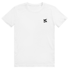 Face avant du t-shirt unisexe en coton blanc avec le logo noir FL-Fit sur la poitrine.