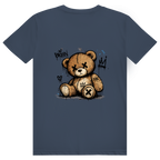 Dos du t-shirt en coton unisexe bleu marine avec une illustration de teddy bear style street art grunge.