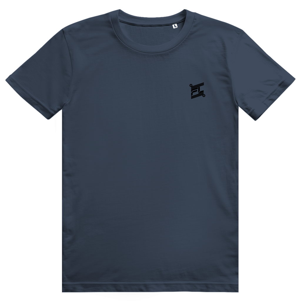 Face avant du t-shirt unisexe en coton bleu marine avec le logo noir FL-Fit sur la poitrine.
