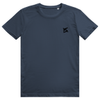 Face avant du t-shirt unisexe en coton bleu marine avec le logo noir FL-Fit sur la poitrine.
