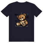 Dos du t-shirt en coton unisexe bleu marine avec une illustration de teddy bear style street art grunge et le logo FL-Fit.
