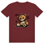 Dos du t-shirt en coton unisexe bordeaux avec une illustration de teddy bear style street art grunge et le logo FL-Fit.