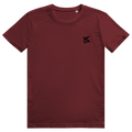 Face avant du t-shirt unisexe en coton bordeaux avec le logo noir FL-Fit sur la poitrine.