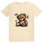 Dos du t-shirt en coton unisexe crème avec une illustration de teddy bear style street art grunge.