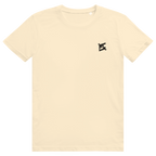 Face avant du t-shirt unisexe en coton crème avec le logo noir FL-Fit sur la poitrine.