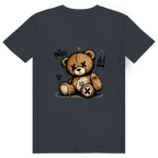Dos du t-shirt en coton unisexe gris anthracite avec une illustration de teddy bear style street art grunge et le logo FL-Fit.