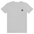 Face avant du t-shirt unisexe en coton gris clair avec le logo noir FL-Fit sur la poitrine.