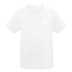 T-shirt respirant homme FL-Fit blanc, coupe classique sport, logo FL blanc minimaliste poitrine discrétion ton sur ton, matière technique anti-transpiration, col rond renforcé, manches courtes, fond blanc isolé