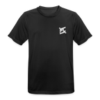 T-shirt respirant homme FL-Fit noir, coupe classique sport, logo FL blanc minimaliste poitrine contrasté, matière technique anti-transpiration, col rond renforcé, manches courtes, fond blanc isolé, packshot e-commerce